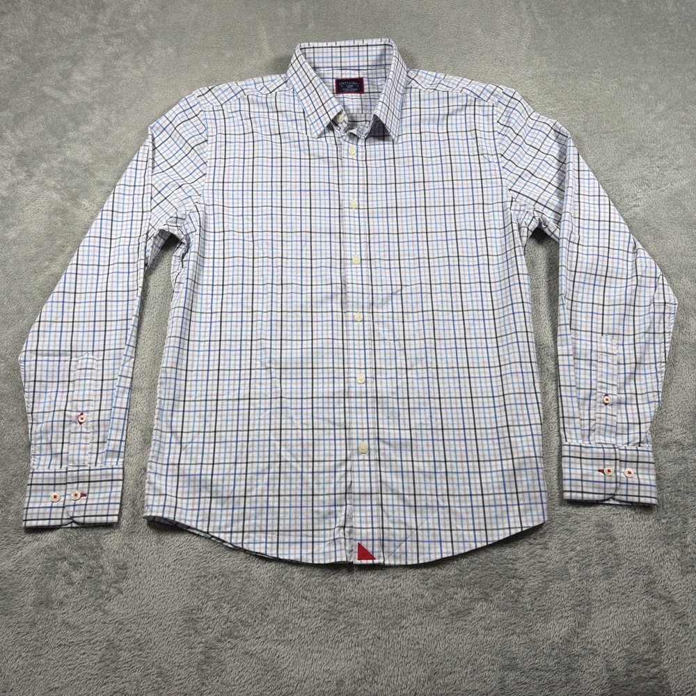 UNTUCKit Brookview Button Down Shirt Men Large White Blue Plaid Slim Fit Stretch